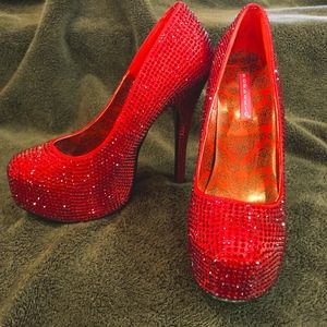 Bordello ruby red crystal platform heels
